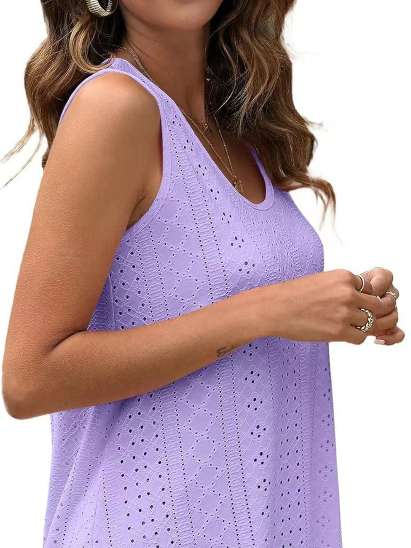 Eyelet Scoop Neck Tank  Shop One Place