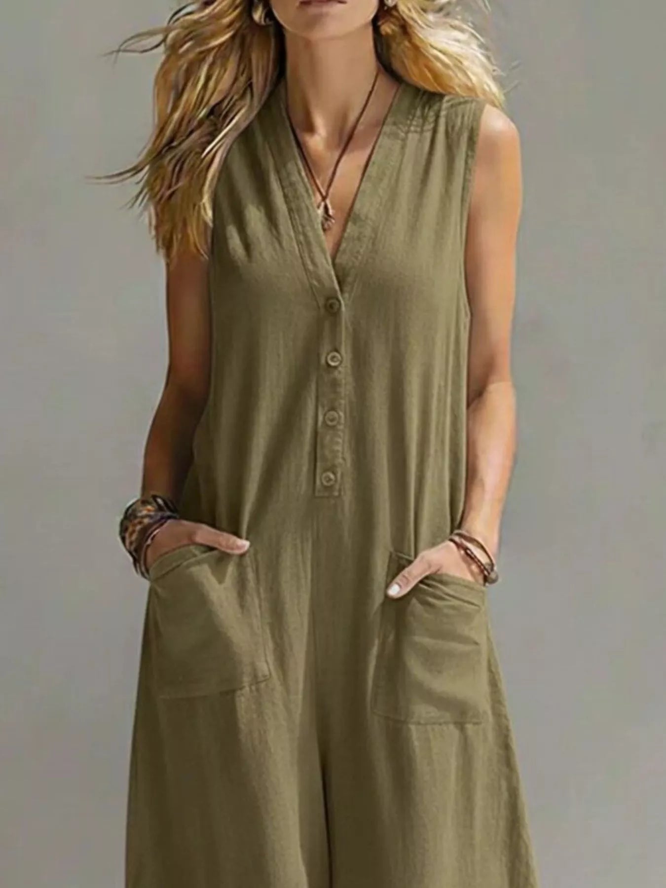 Full Size V-Neck Sleeveless Wide-Leg Jumpsuit Plus Size  Shop One Place