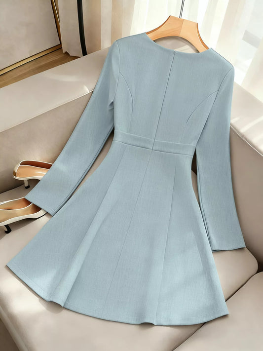 A-Line Decor Button Long Sleeve Dress  Shop One Place