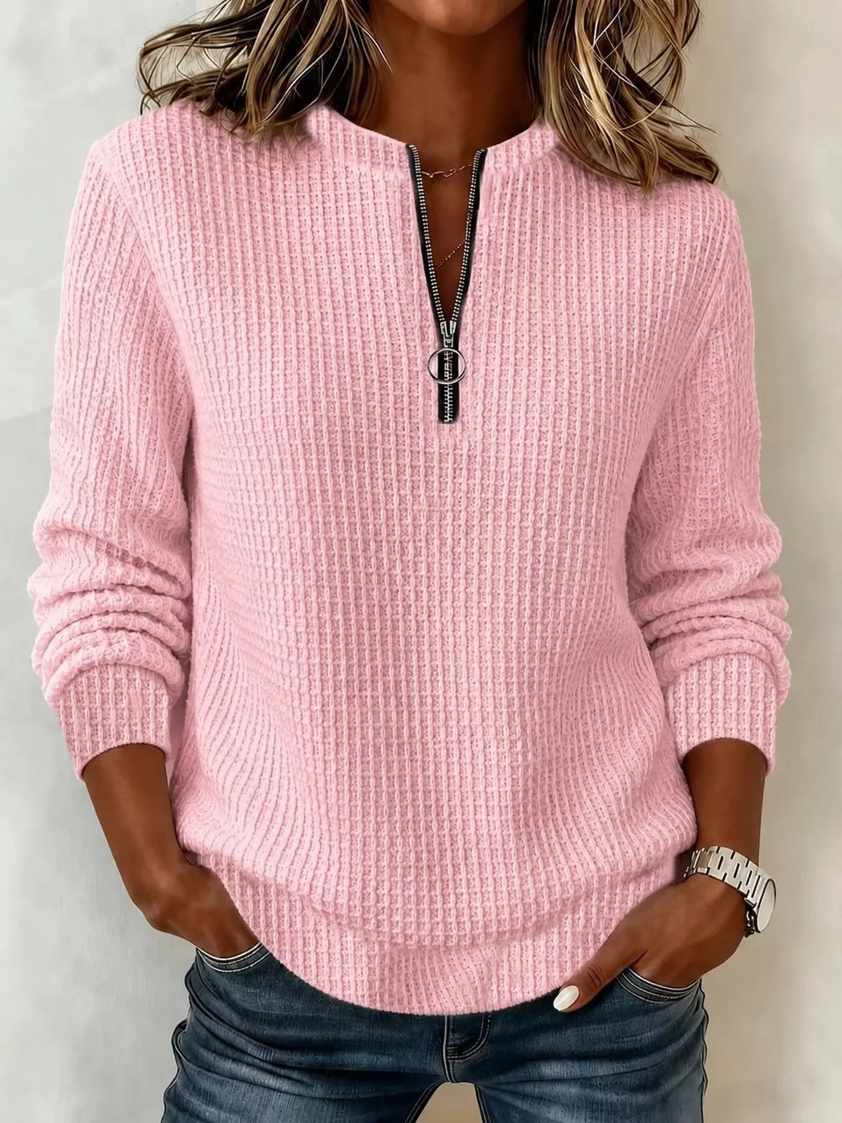 Women's Quarter-Zip Waffle Knit Sweatshirt – view 9