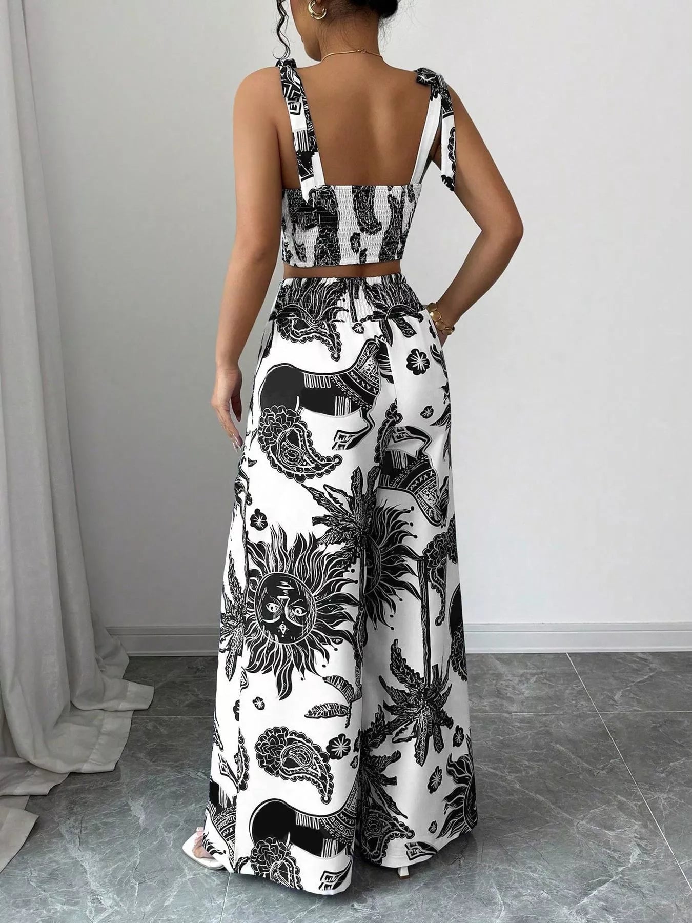 Floral Print Smocked Crop Top & Wide-Leg Pants Set – Women’s Two-Piece Outfit  Shop One Place