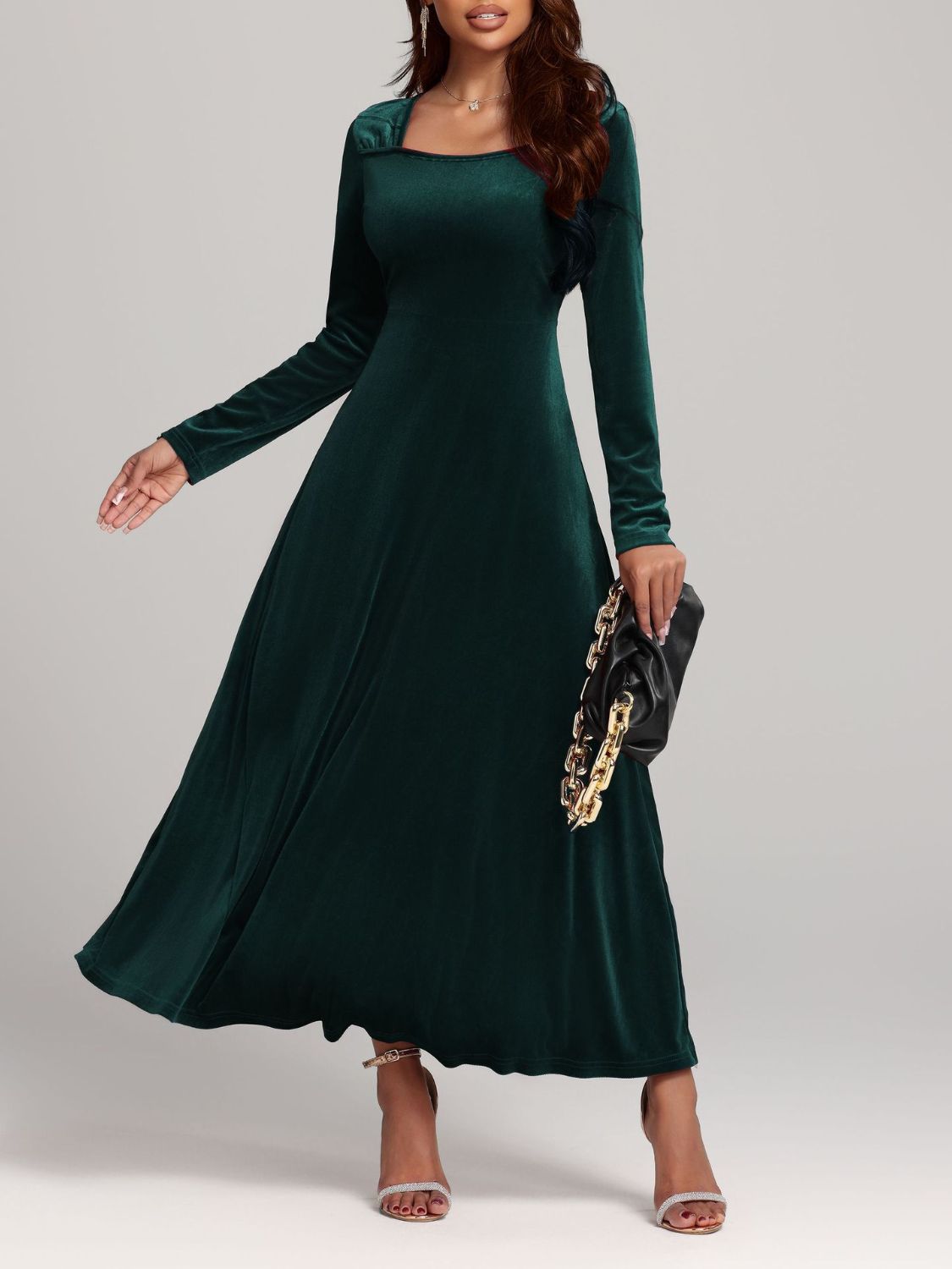 Square Neck Long Sleeve Velvet Dress  Shop One Place