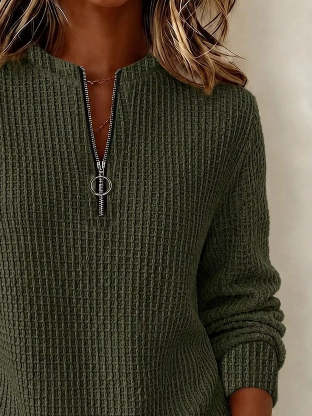 Women's Quarter-Zip Waffle Knit Sweatshirt – view 4