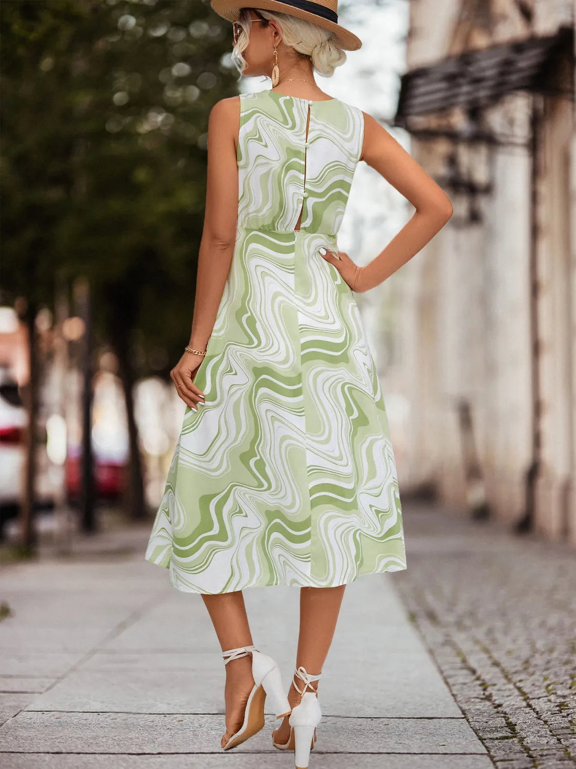 Printed Sleeveless Midi Dress  Shop One Place