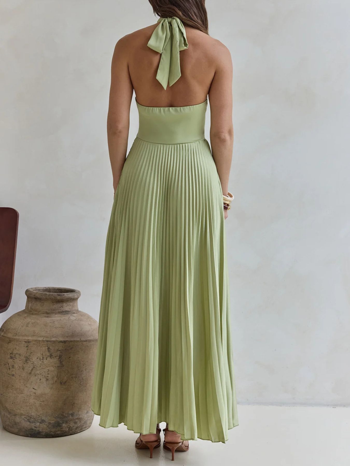 Halter Neck Pleated A-Line Dress  Shop One Place