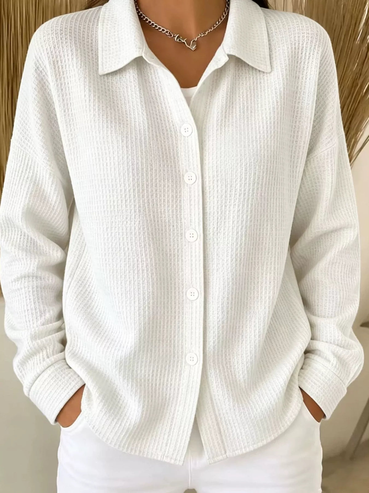Women's Waffle Knit Button-Down Shirt – view 3