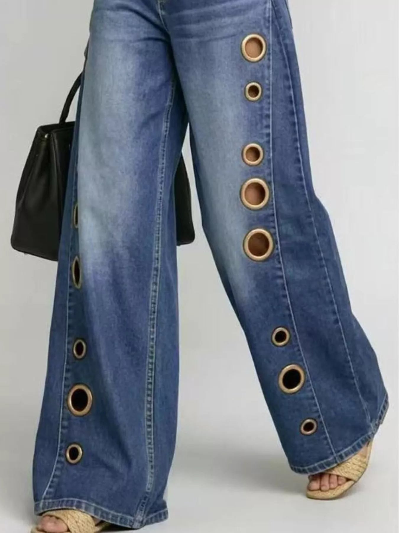 Wide Leg Jeans with Eyelet Details  Shop One Place
