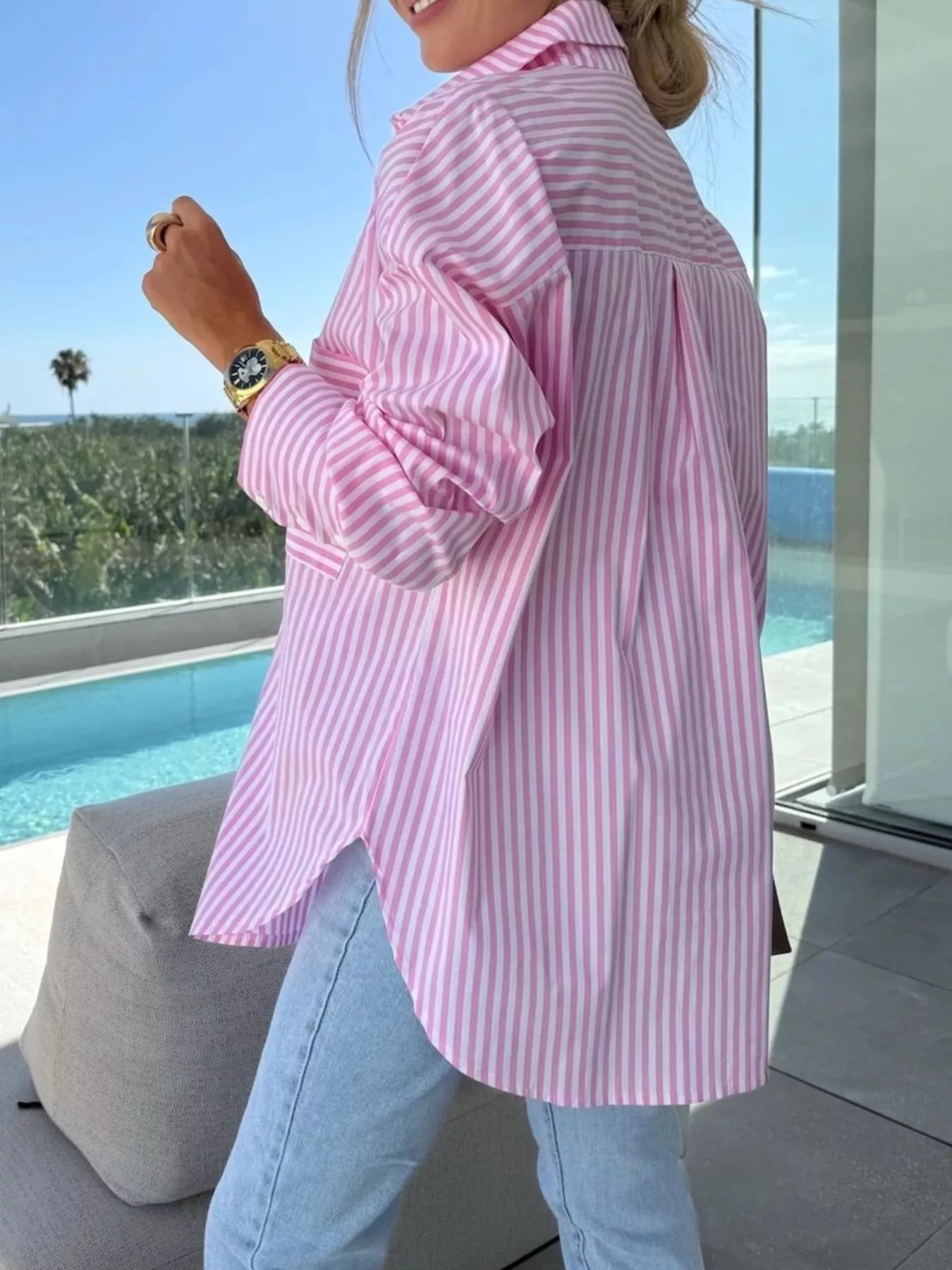 Striped Oversized Button-Down Shirt  Shop One Place
