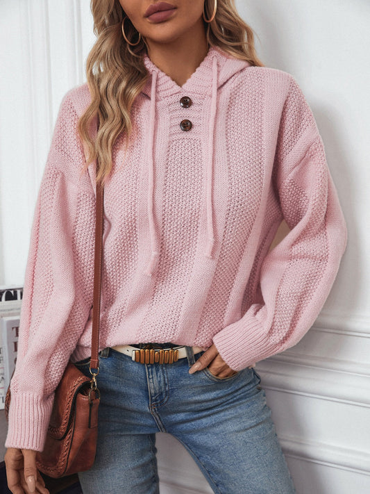 Drawstring Long Sleeve Hooded Sweater  Shop One Place