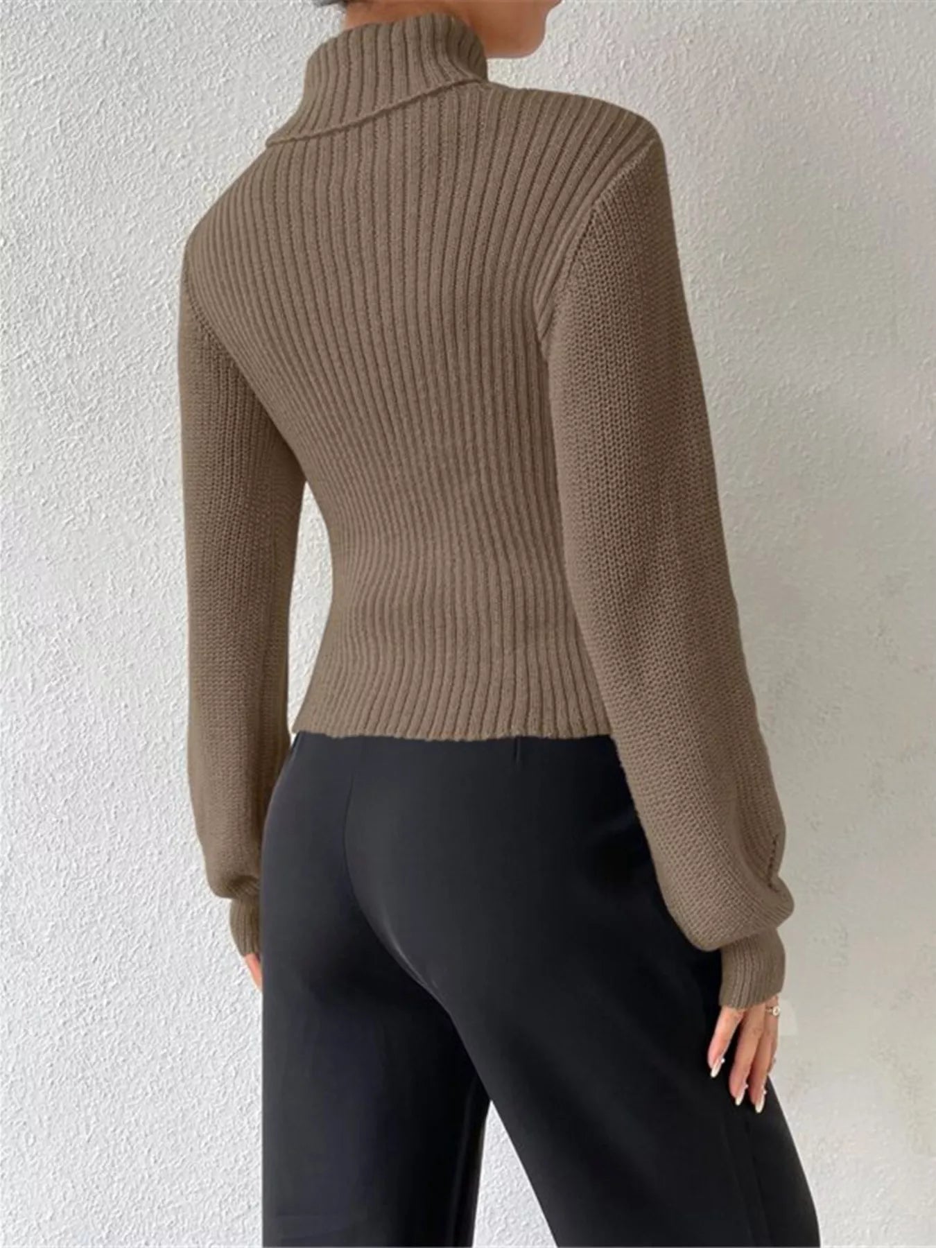 Cutout Front Turtleneck Long Sleeve Sweater  Shop One Place