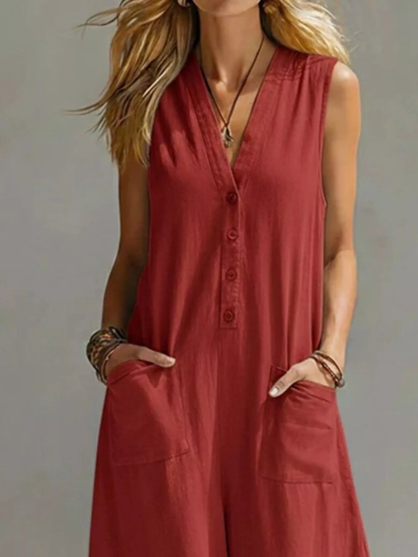 Full Size V-Neck Sleeveless Wide-Leg Jumpsuit Plus Size  Shop One Place