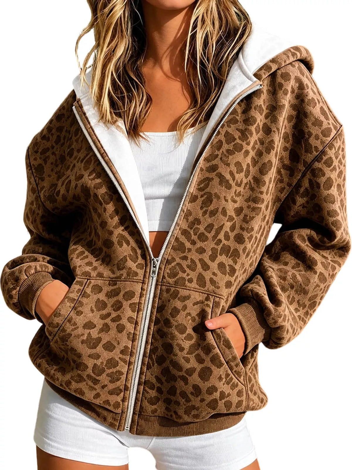 Women's Leopard Print Zip-Up Hoodie – view 14