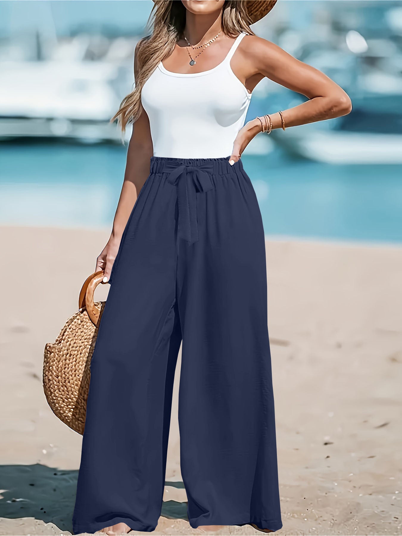 Full Size Drawstring Waist Wide Leg Pants Plus Size  Shop One Place