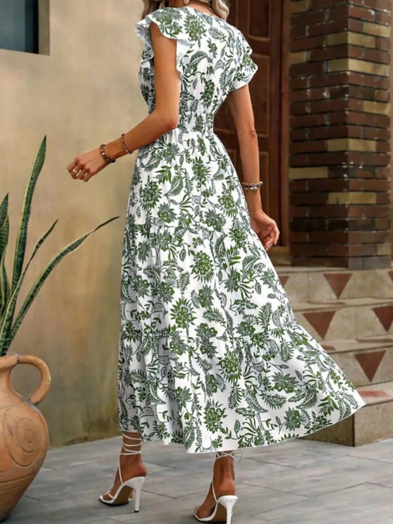 Floral Print Ruffle Sleeve Midi Dress  Shop One Place