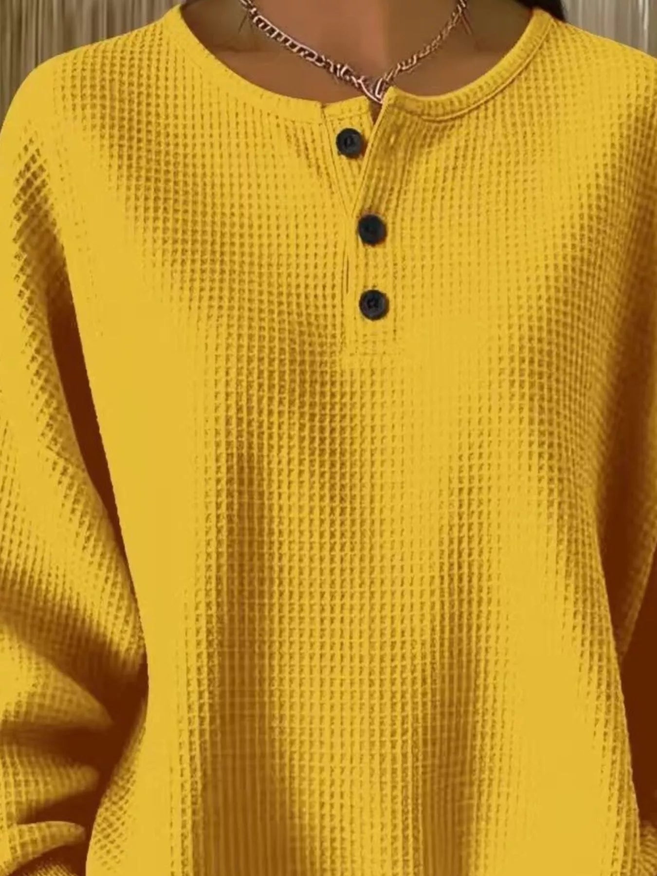 Full Size Waffle Knit Button Detail Top Plus Size  Shop One Place