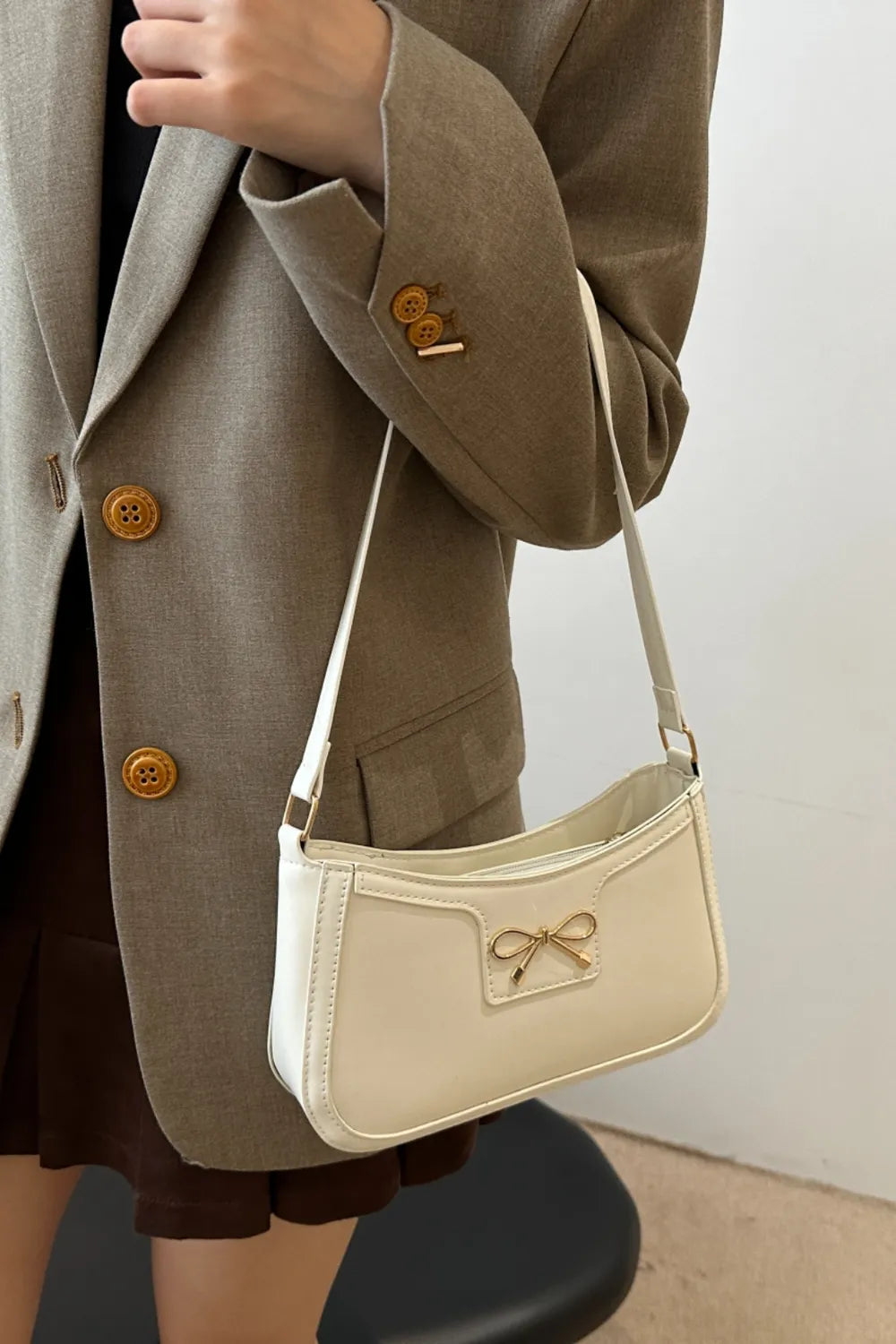 Bow Trim PU Leather Shoulder Bag  Shop One Place