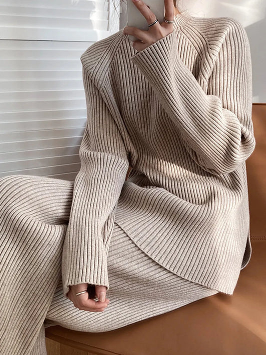 Mock Neck Raglan Sleeve Top and Pants Sweater Set  Shop One Place