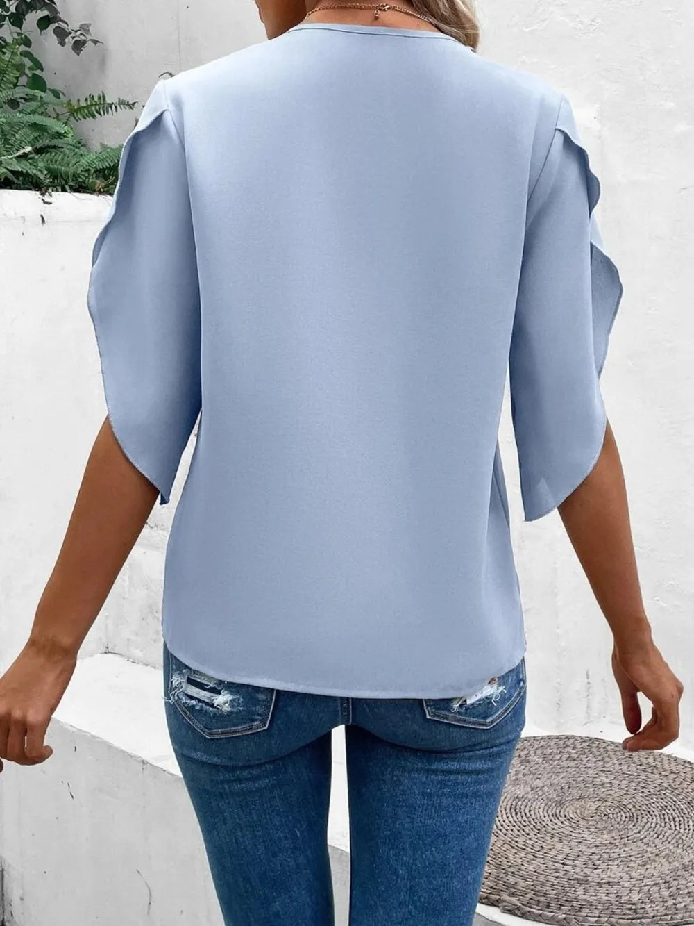 Lace Detail V-Neck Half Sleeve Blouse  Shop One Place