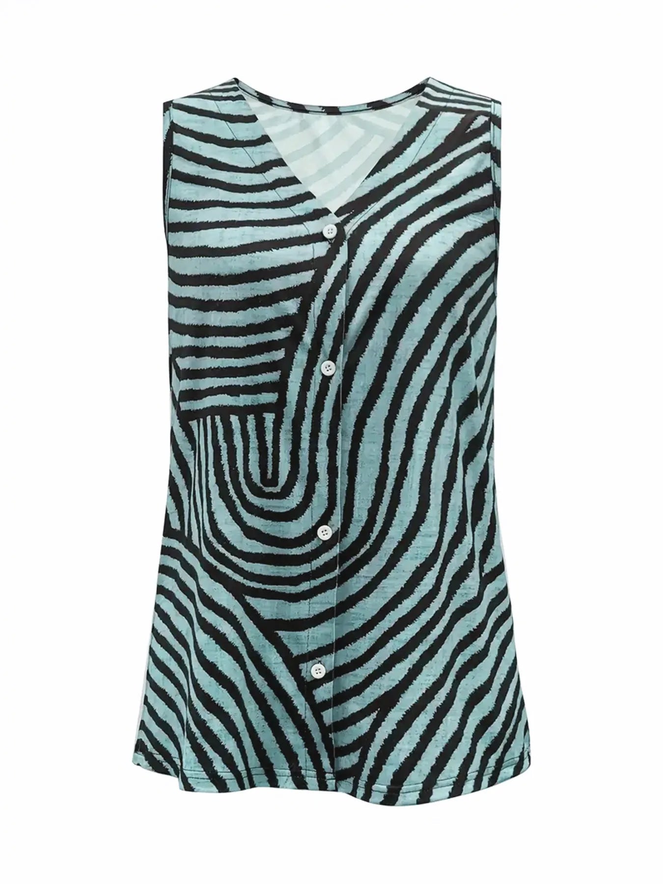 Sleeveless Zebra Print Button-Up Tank Top  Shop One Place