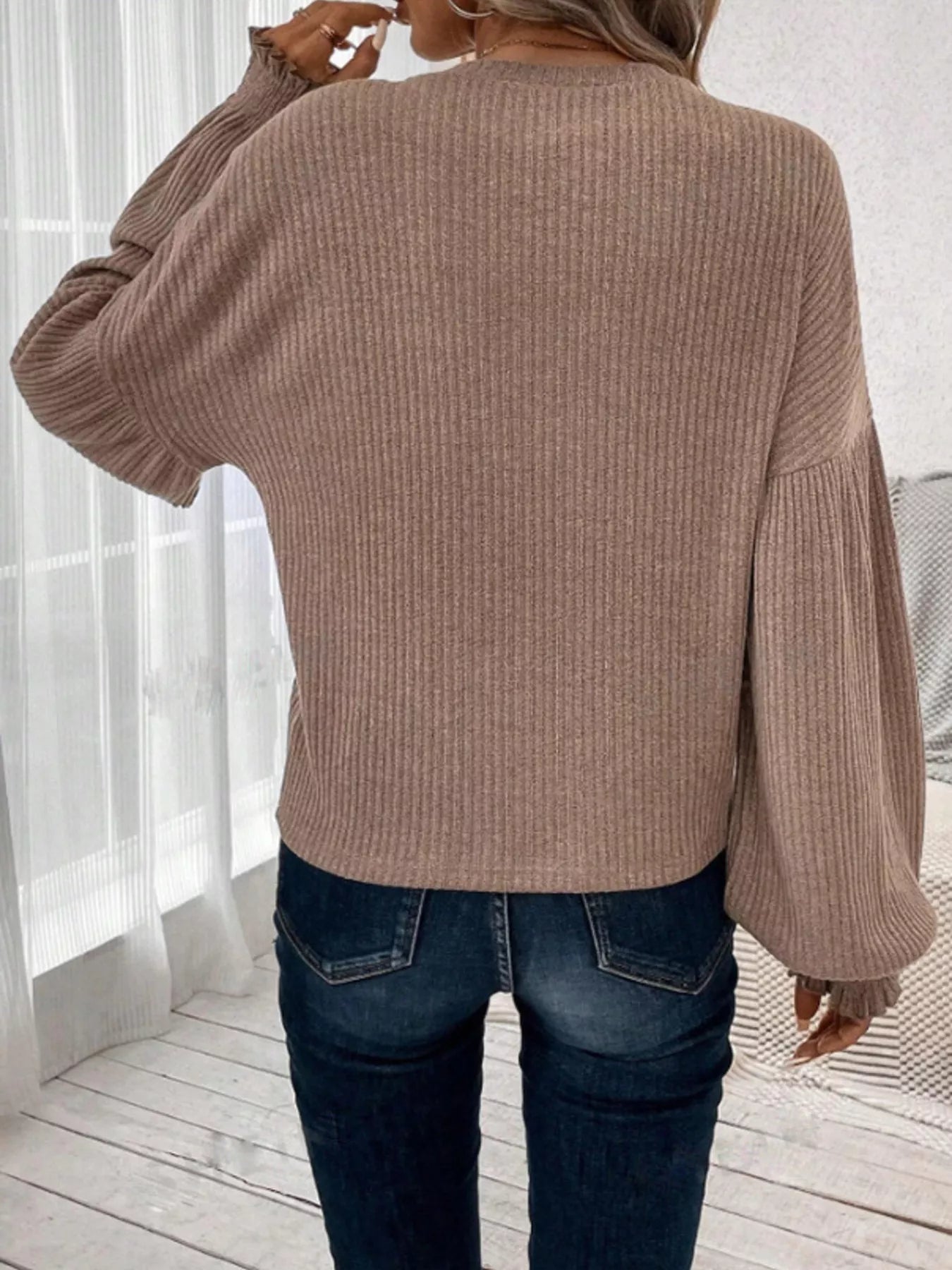 Ribbed Knit Long Sleeve T-Shirt  Shop One Place