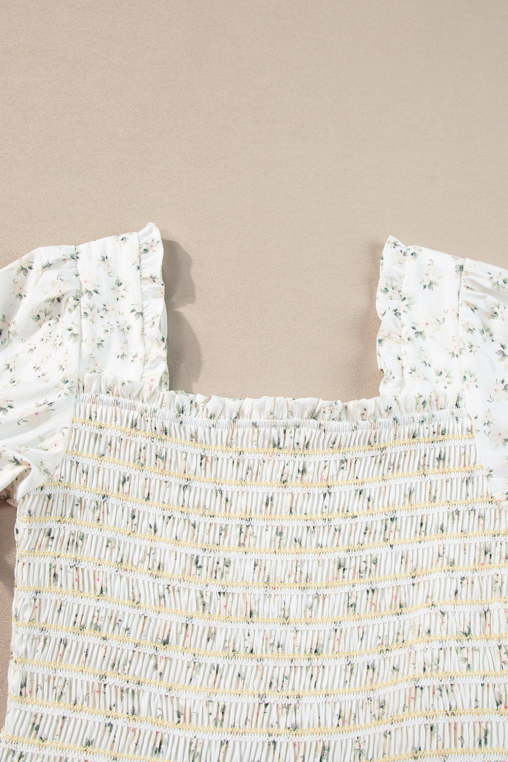 White Frill Neckline Shirred Bodice Floral Maxi Dress  Shop One Place