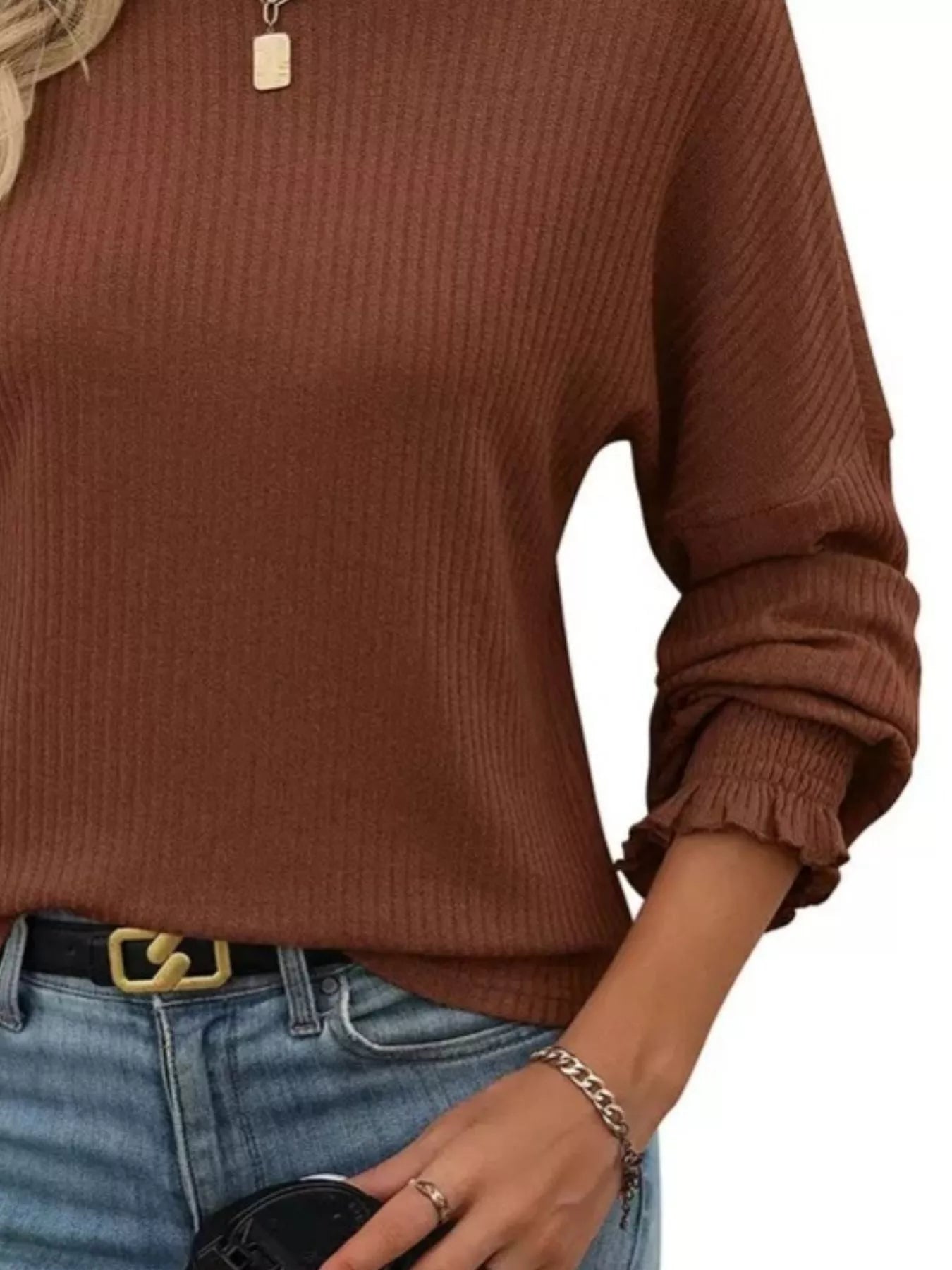 Ribbed Knit Long Sleeve T-Shirt  Shop One Place