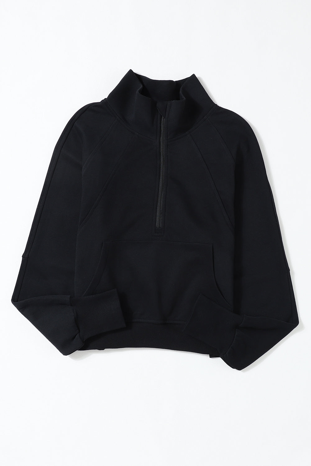 Zip Up Stand Collar Ribbed Thumbhole Sleeve Sweatshirt