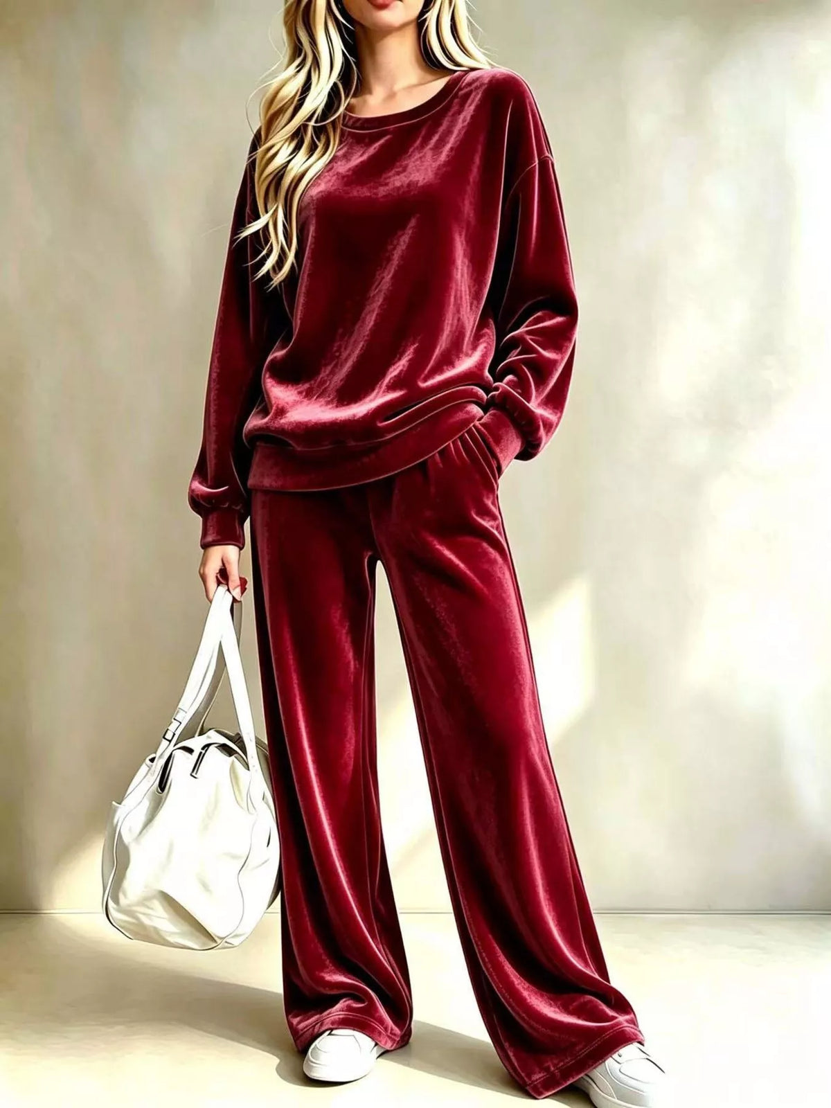 Full Size Velvet Dropped Shoulder Top and Wide-Leg Pants Set Plus Size  Shop One Place