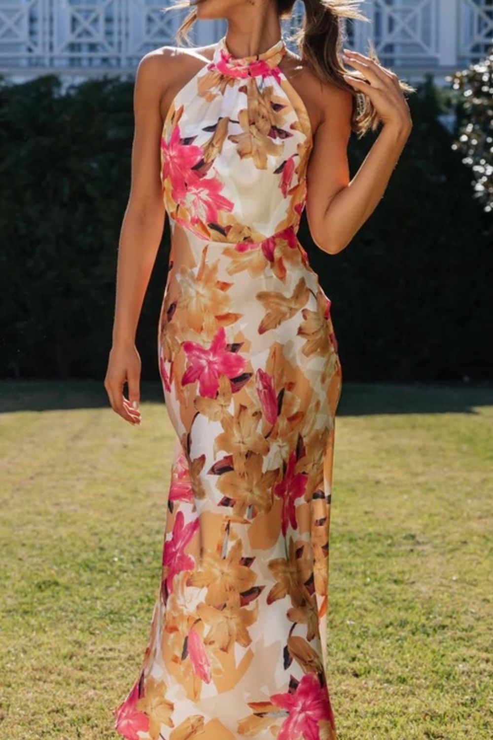 Floral Print Halter Neck Maxi Dress  Shop One Place