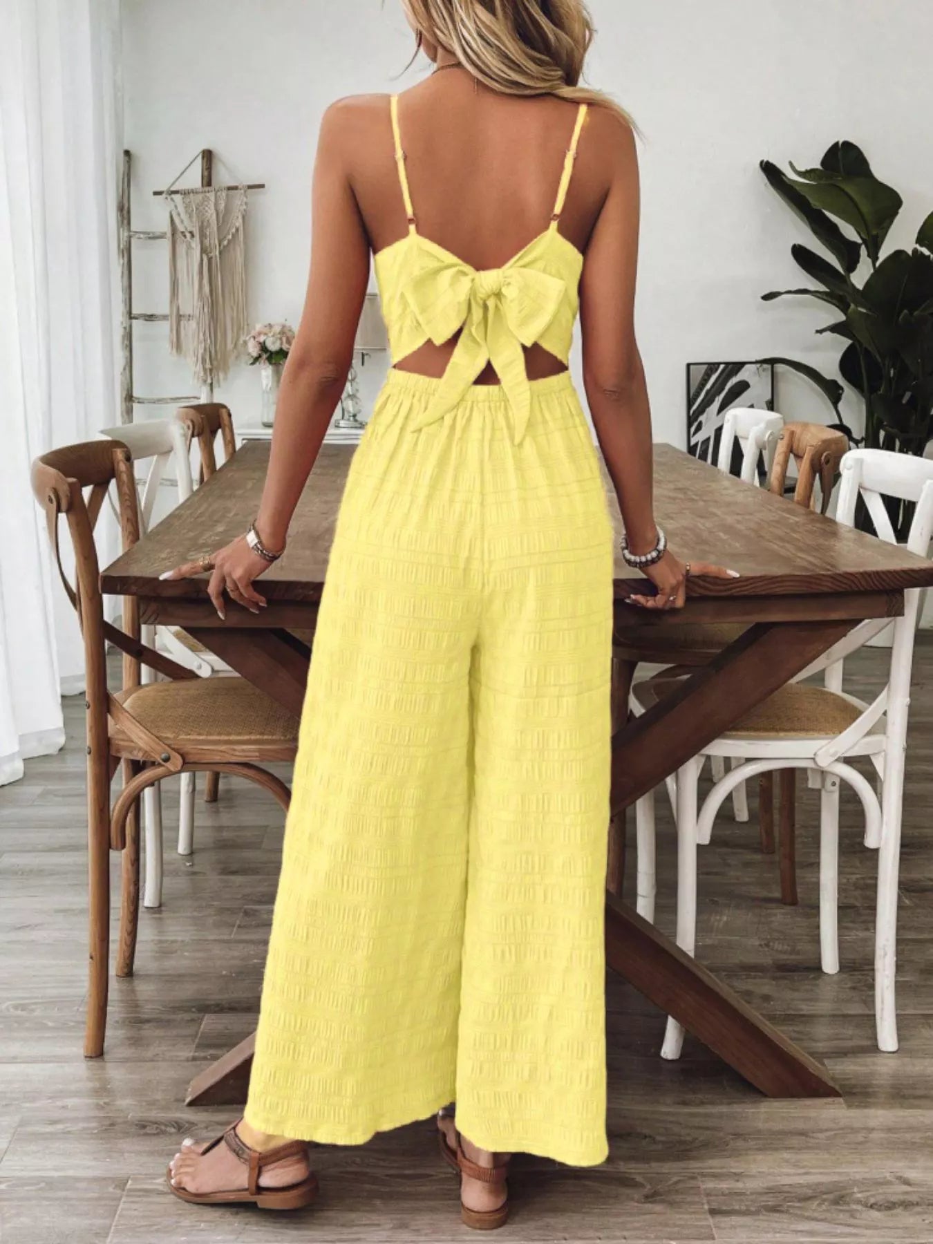 Bow Back Sleeveless Wide Leg Jumpsuit  Shop One Place