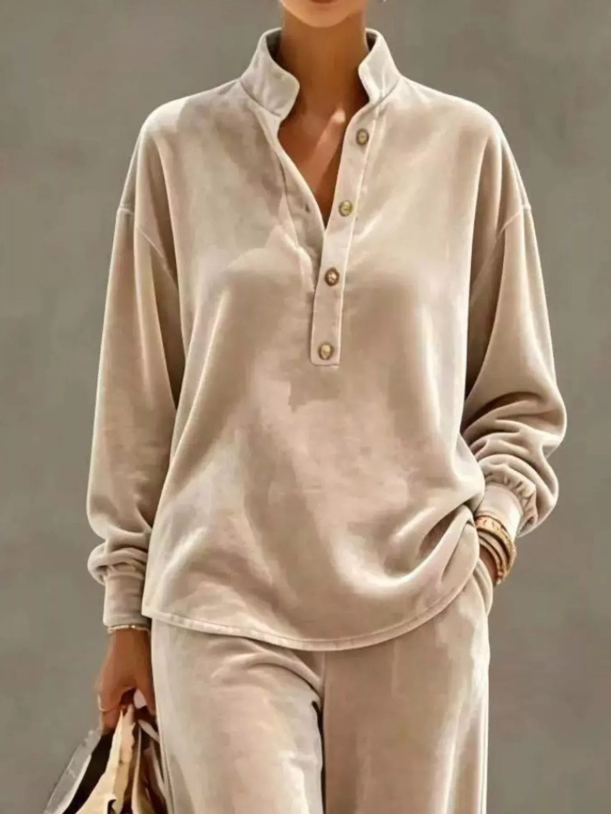 Women's Half-Button Top & Wide-Leg Pants Set – view 8