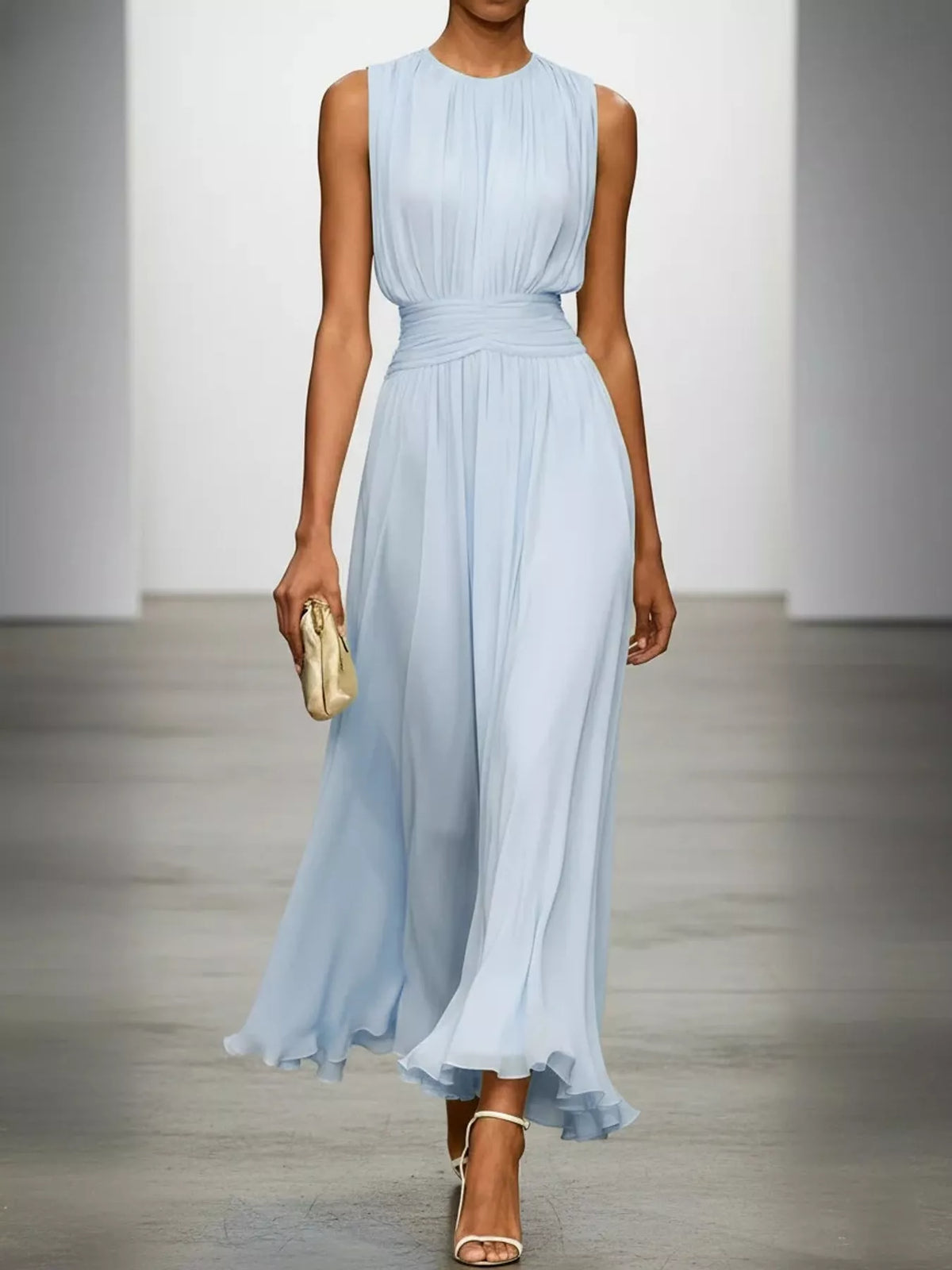 Women's Sleeveless Ruched Chiffon Maxi Dress