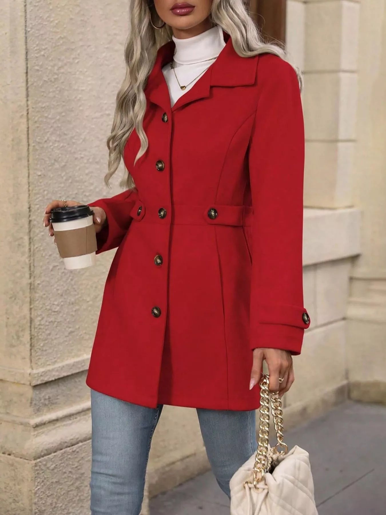Button Up Long Sleeve Coat  Shop One Place