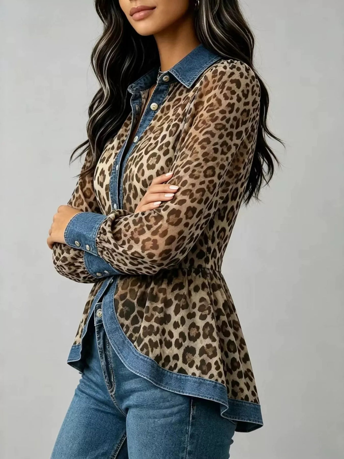 Women's Leopard Print Peplum Blouse – view 3