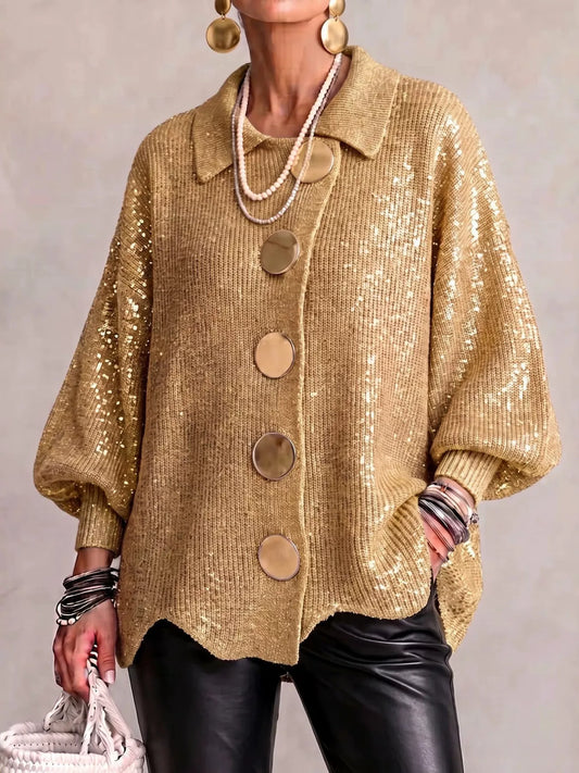 Wavy Hem Collared Knit Cardigan with Metal Buttons Plus Size in Camel, White or Dusty Pink