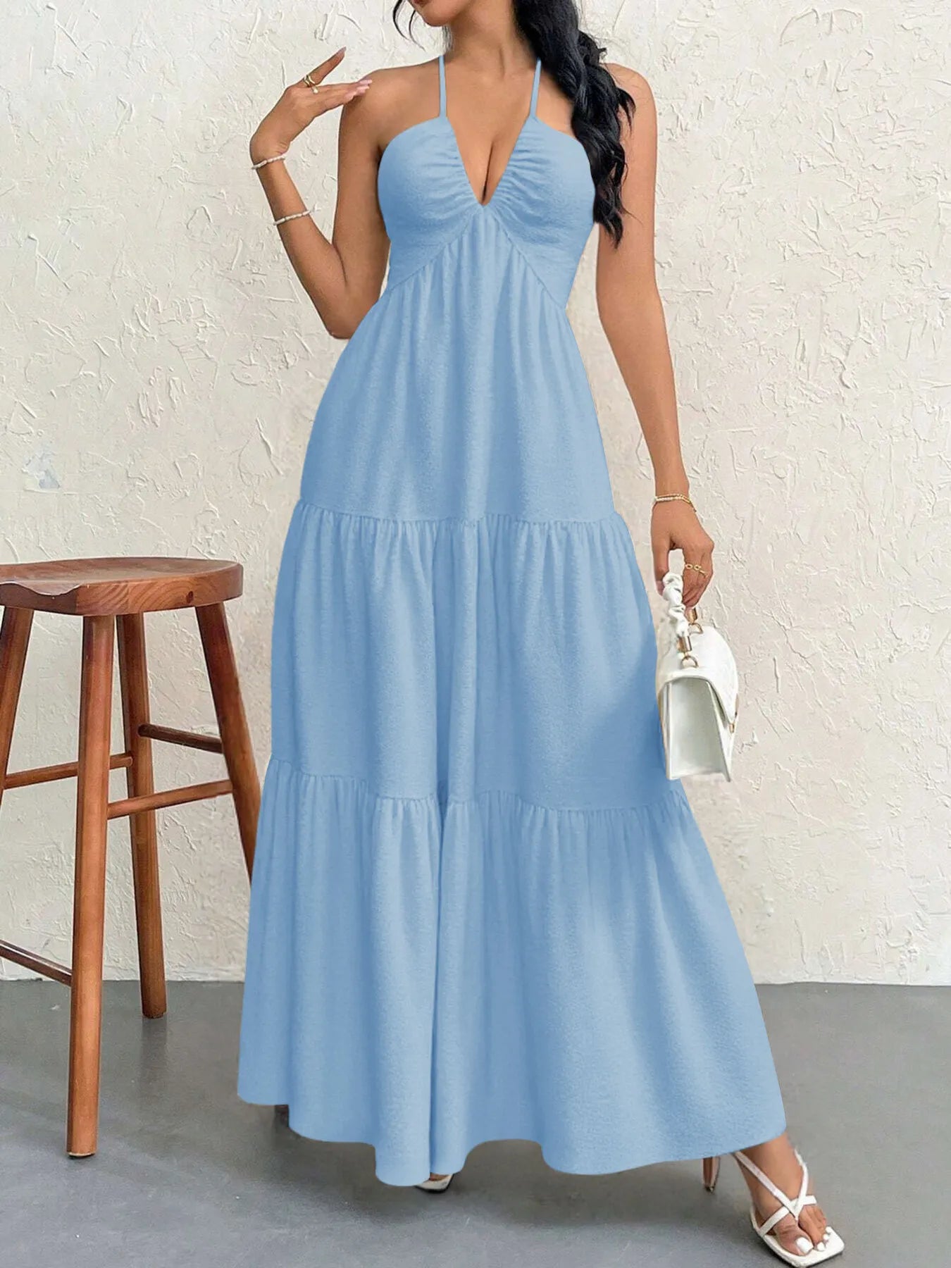 Halter Neck Tiered Maxi Dress  Shop One Place