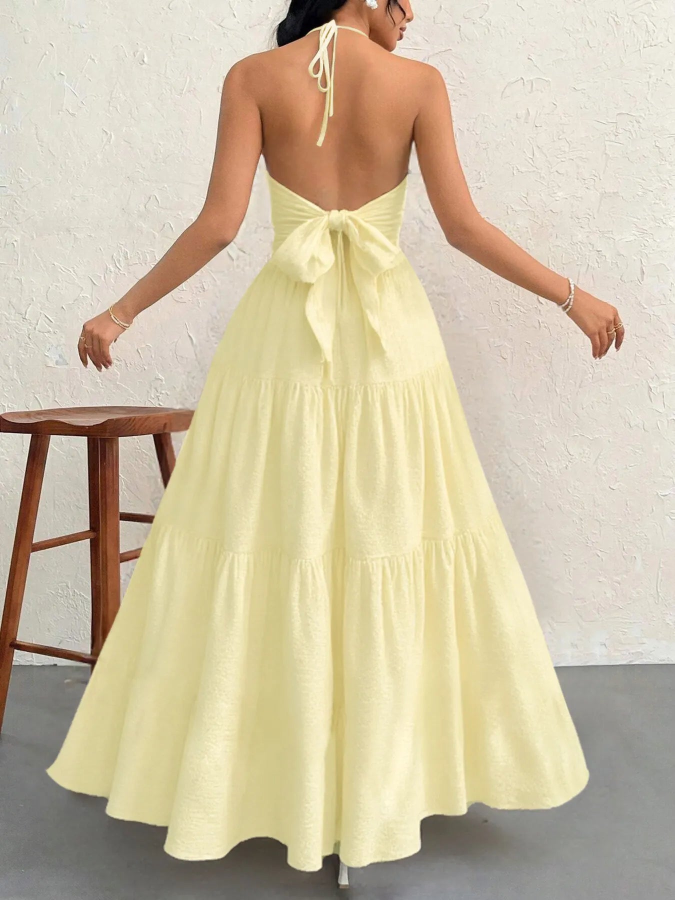 Halter Neck Tiered Maxi Dress  Shop One Place