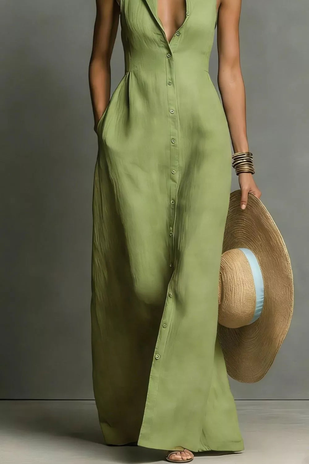 Sleeveless Button-Down Maxi Dress  Shop One Place