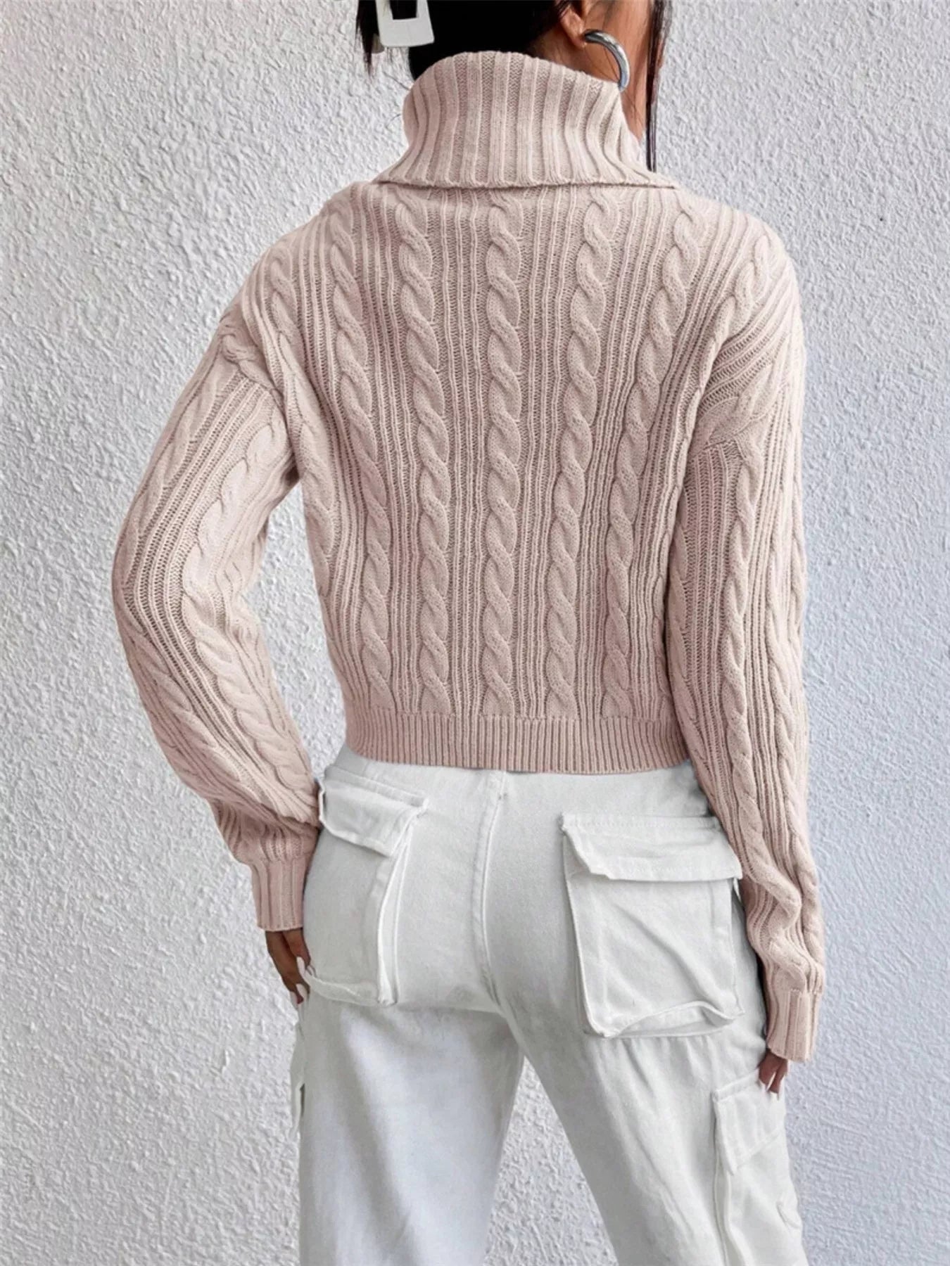 Cable-Knit Turtleneck Long Sleeve Sweater  Shop One Place
