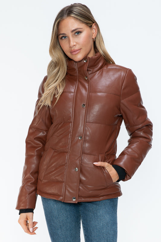 Brandy YMI Pocketed Zip Up Turtleneck Puffer Jacket