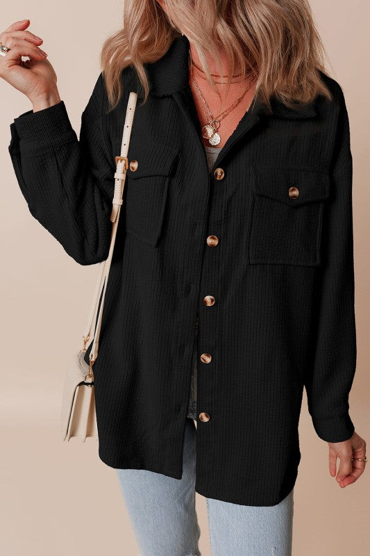 Solid Corduroy Button-Up Pocketed Shacket  Shop One Place