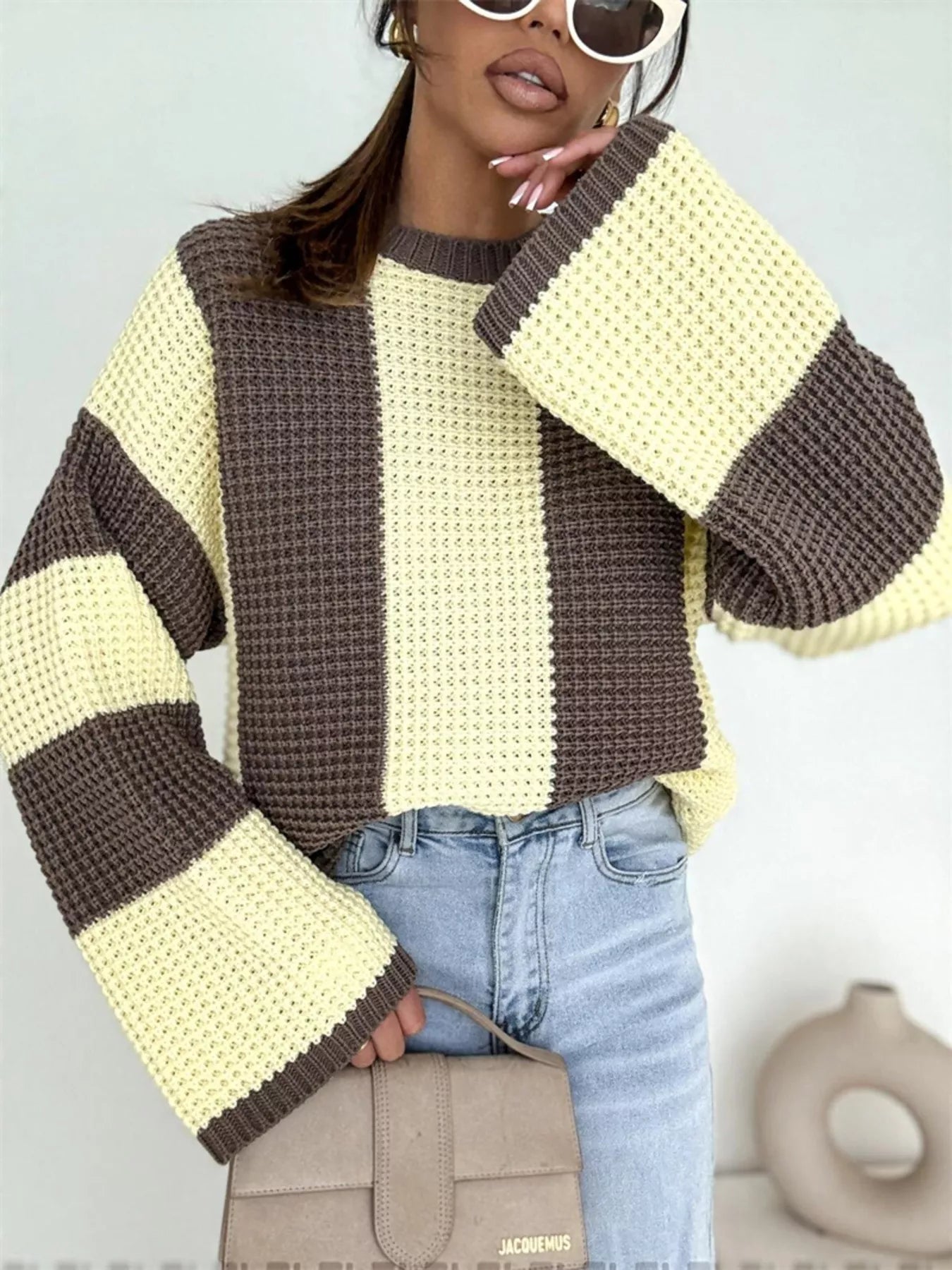 Color Block Long Sleeve Sweater  Shop One Place