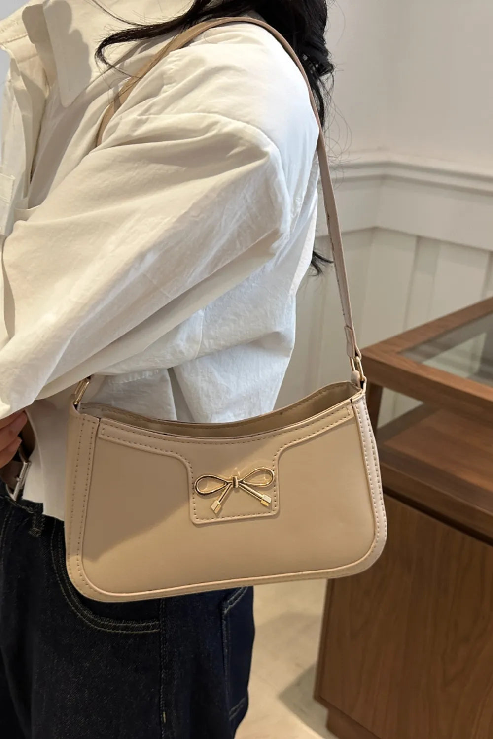 Bow Trim PU Leather Shoulder Bag  Shop One Place