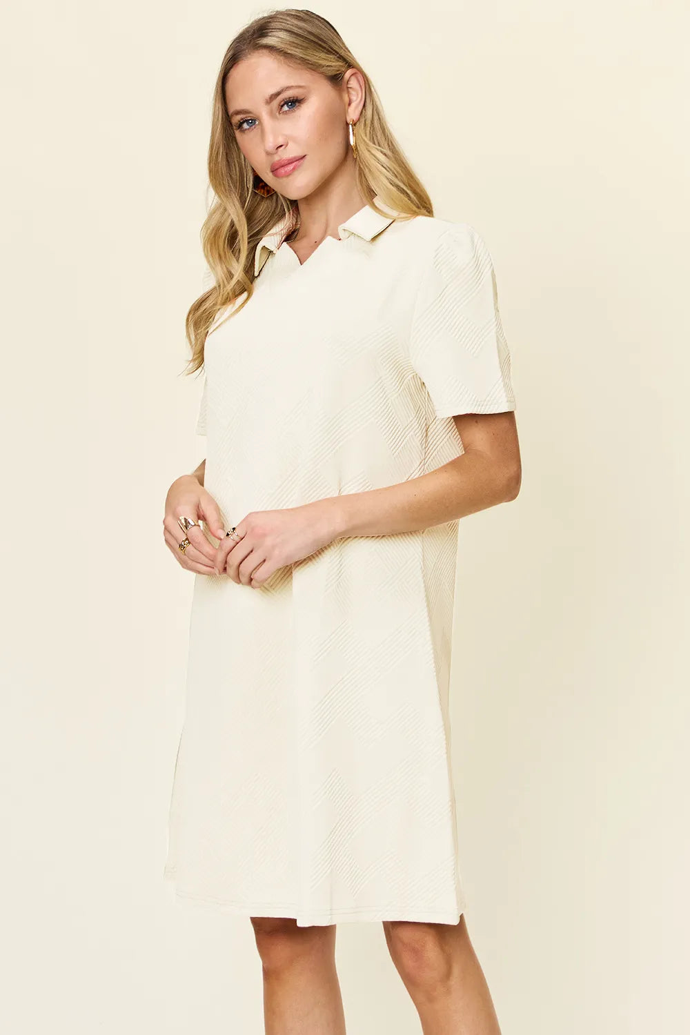 Double Take Full Size Texture Collared Neck Short Sleeve Dress  Shop One Place