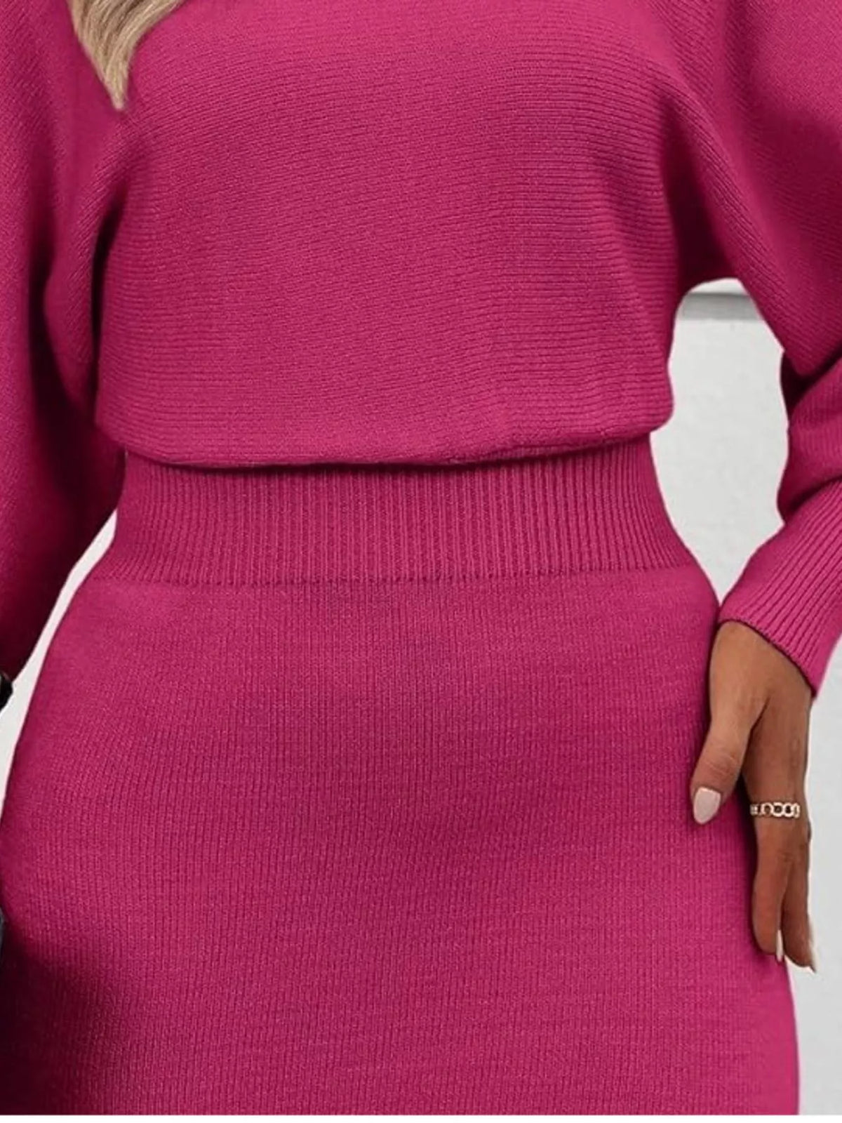 Women's Lantern Sleeve Ribbed Bodycon Sweater Dress – view 3