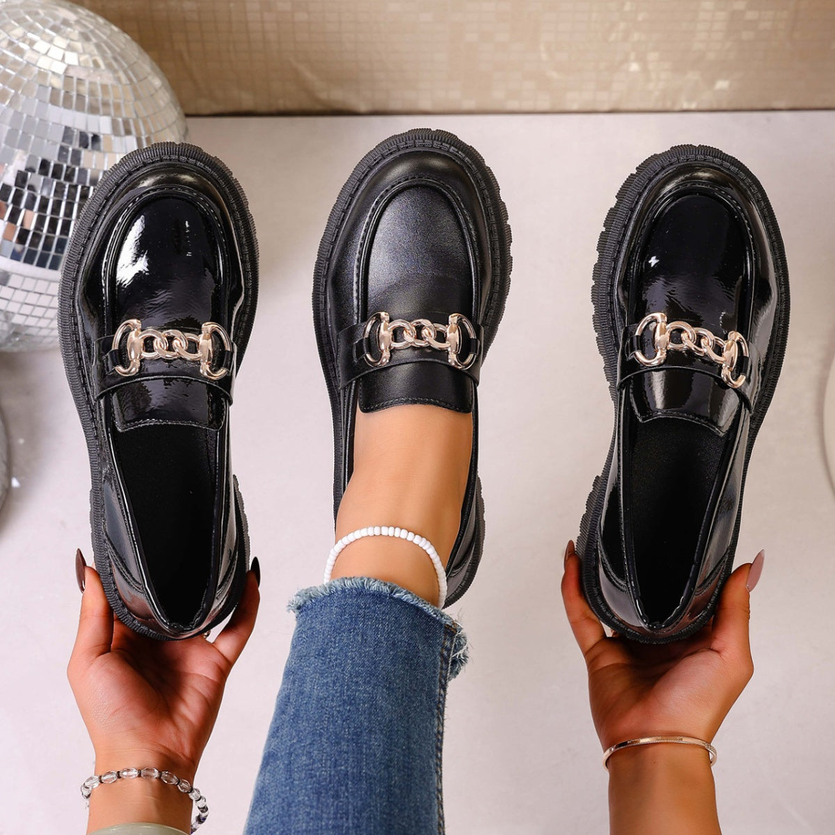 Chain Decor Round Toe Loafers  Shop One Place