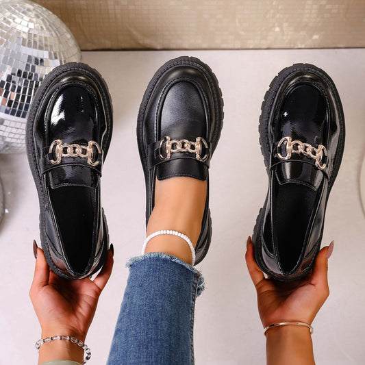 Chain Decor Round Toe Loafers  Shop One Place