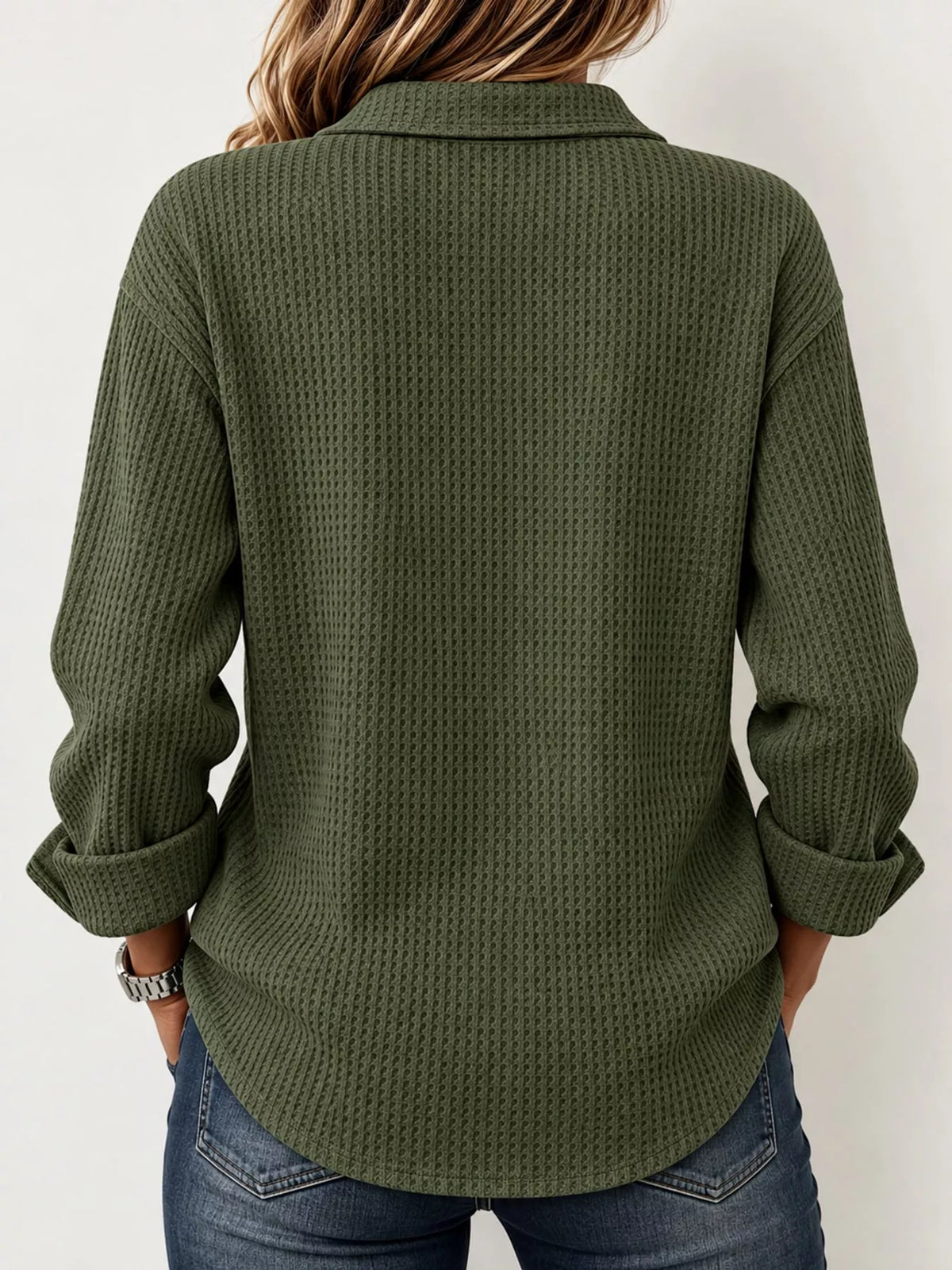 Women's Waffle Knit Long Sleeve Polo Top – view 29
