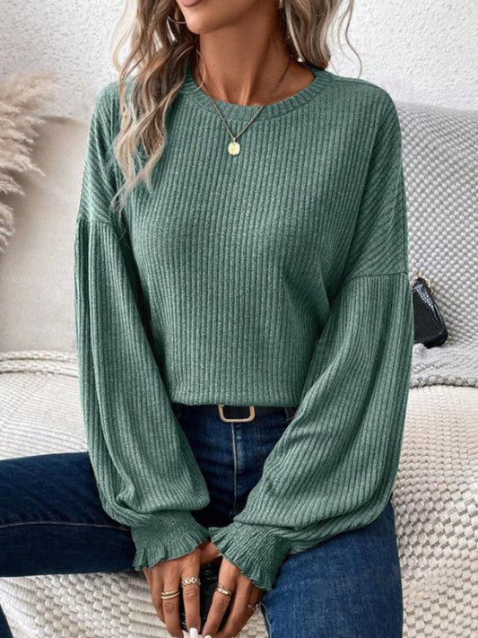 Ribbed Knit Long Sleeve T-Shirt  Shop One Place