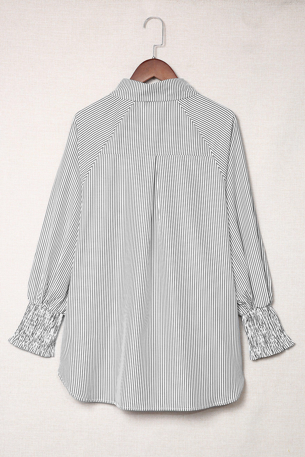 Light Blue Striped Casual Shirred Cuffs Shirt